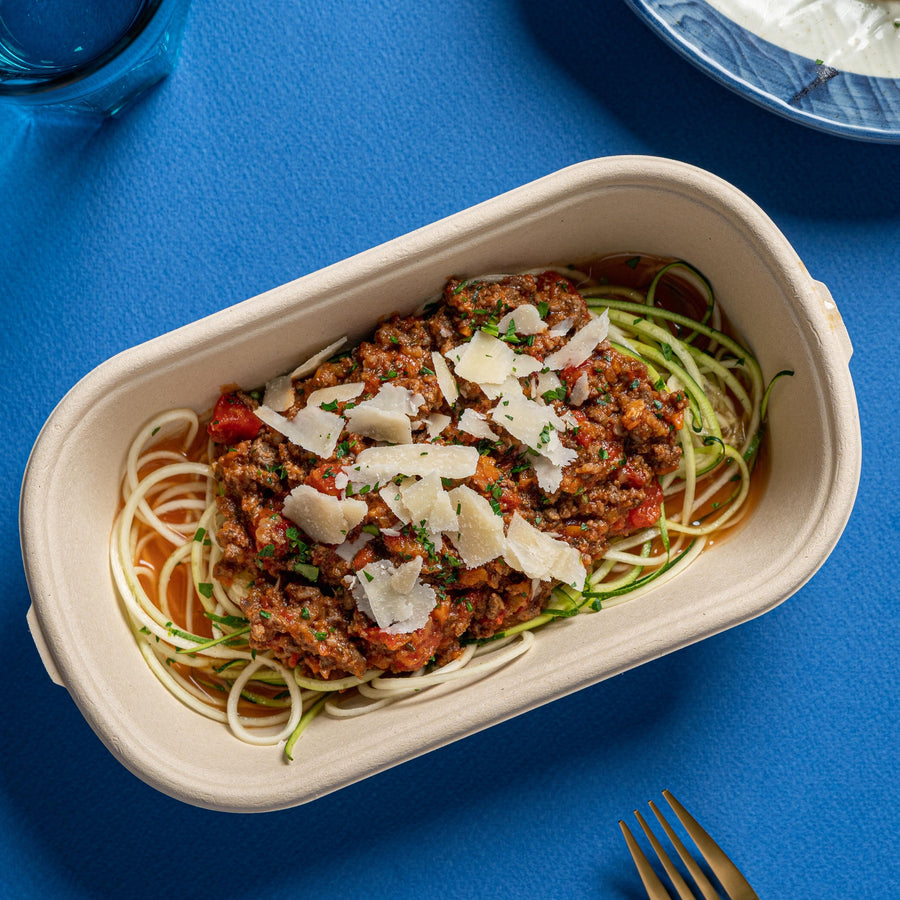 Pasture Fed Beef Bolognese with Shaved Parmesan, Zucchini