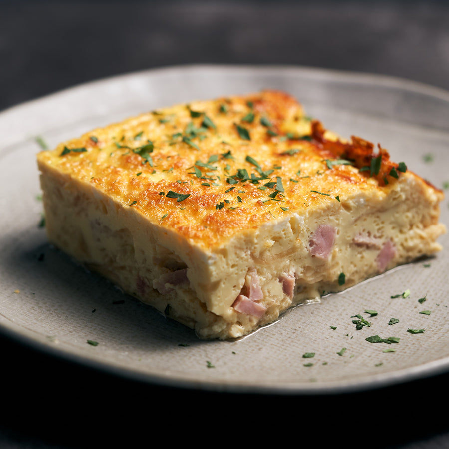 Oven Baked Caramelized Onion Frittata with Ham & Manouri Cheese