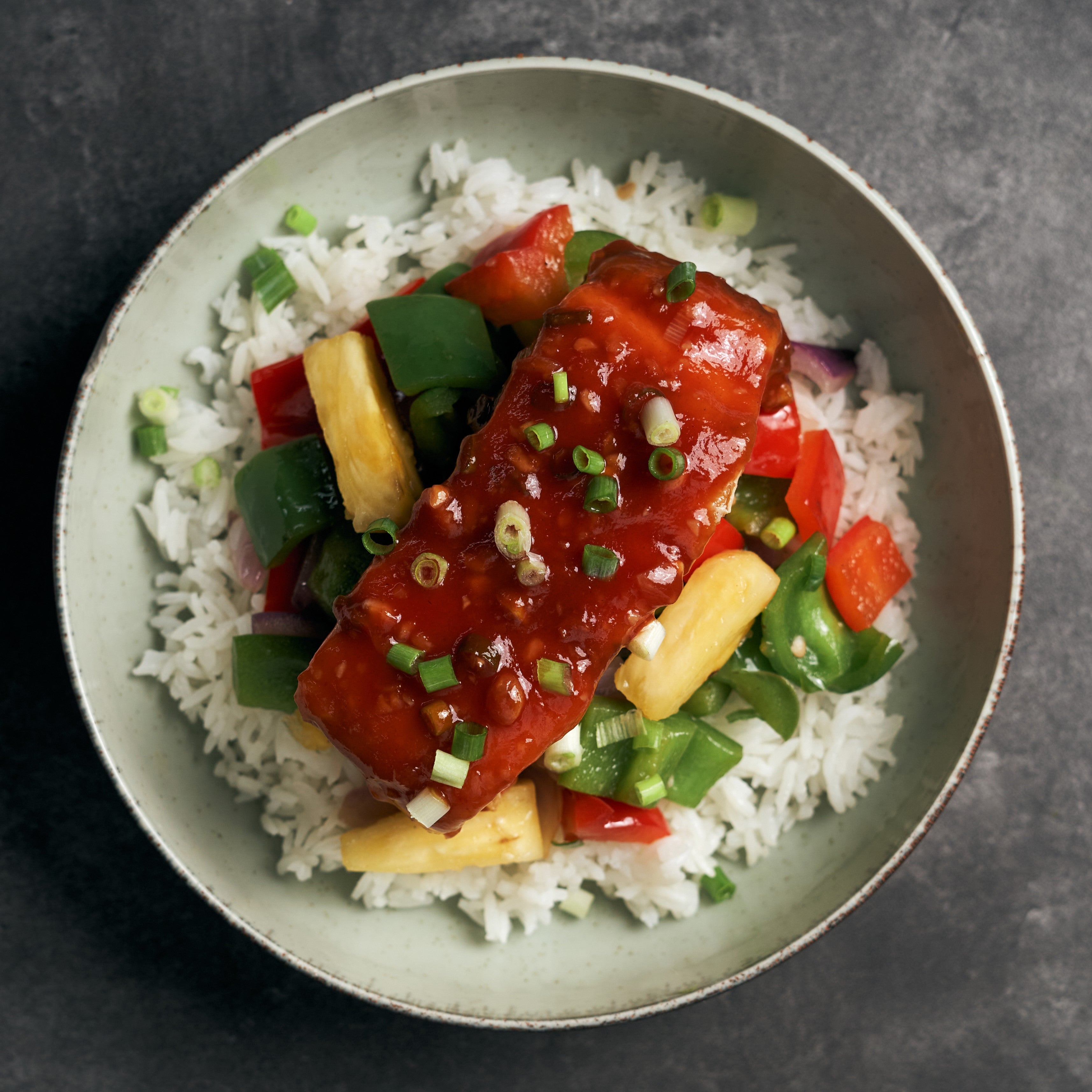 Sweet & Sour Style Barramundi with Peppers, Onions, Pineapple & Jasmin
