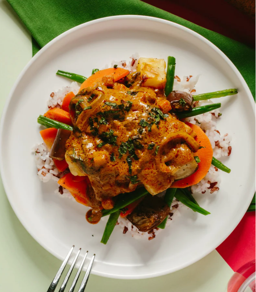 Chicken & Eggplant Massaman Curry with Green Beans & Carrots