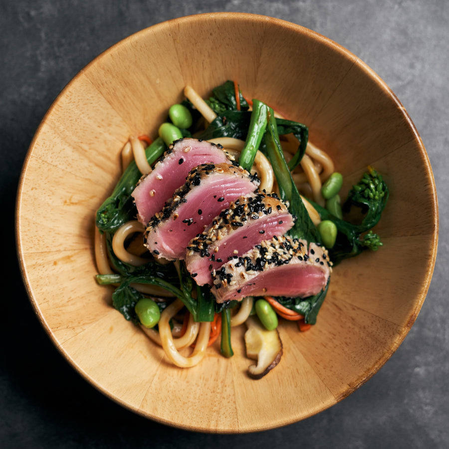 Sesame Tuna with Shredded Cabbage, Edamame & Oyster Sauce