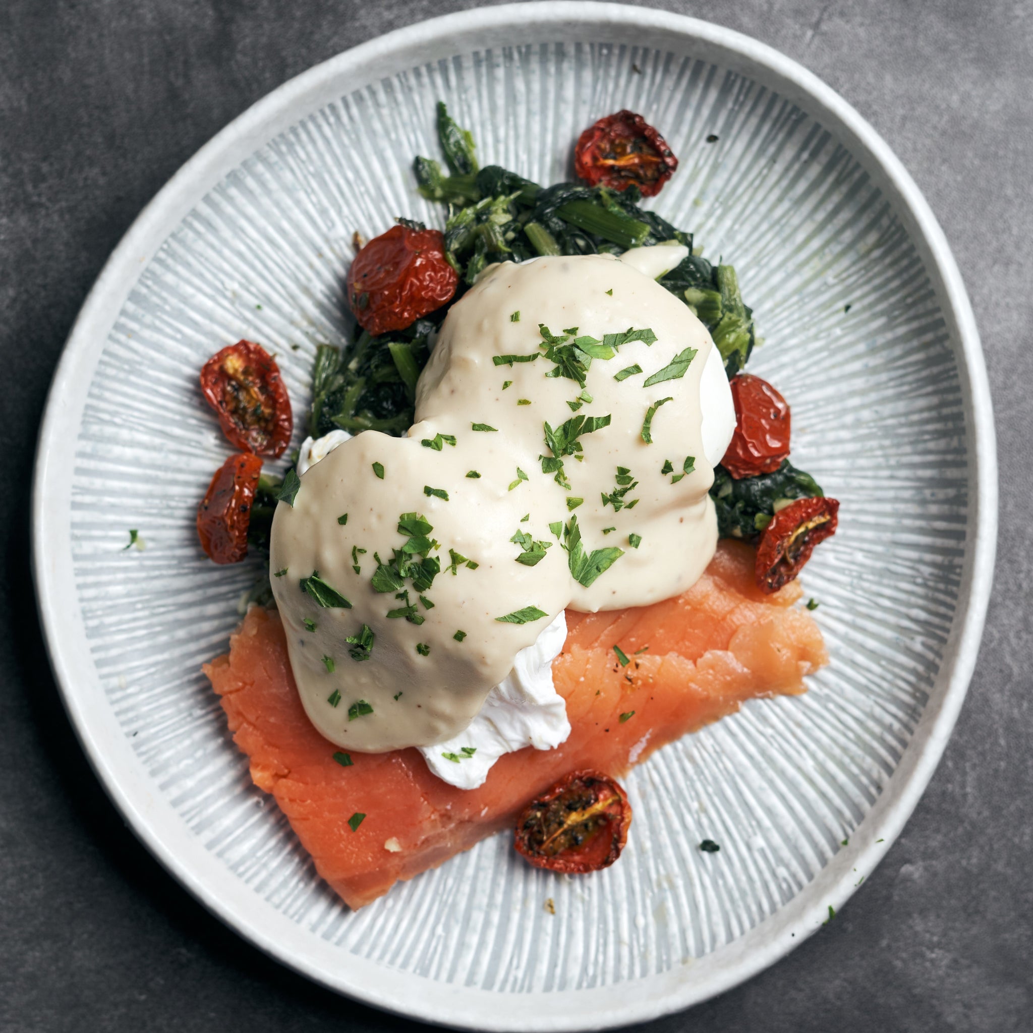 Poached Eggs Florentine with Sautéed Spinach, Smoked Salmon & Mornay S