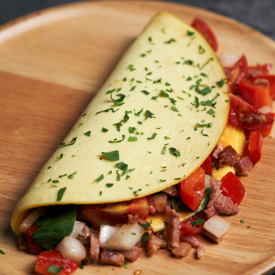 Italian Style Omelette with Pancetta, Red Bell Peppers & Ricotta