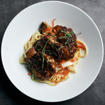 Taiwanese 3-Cup Basil Chicken with Braised Napa Cabbage, Carrots, Beancurd Skin & Wonton Noodles