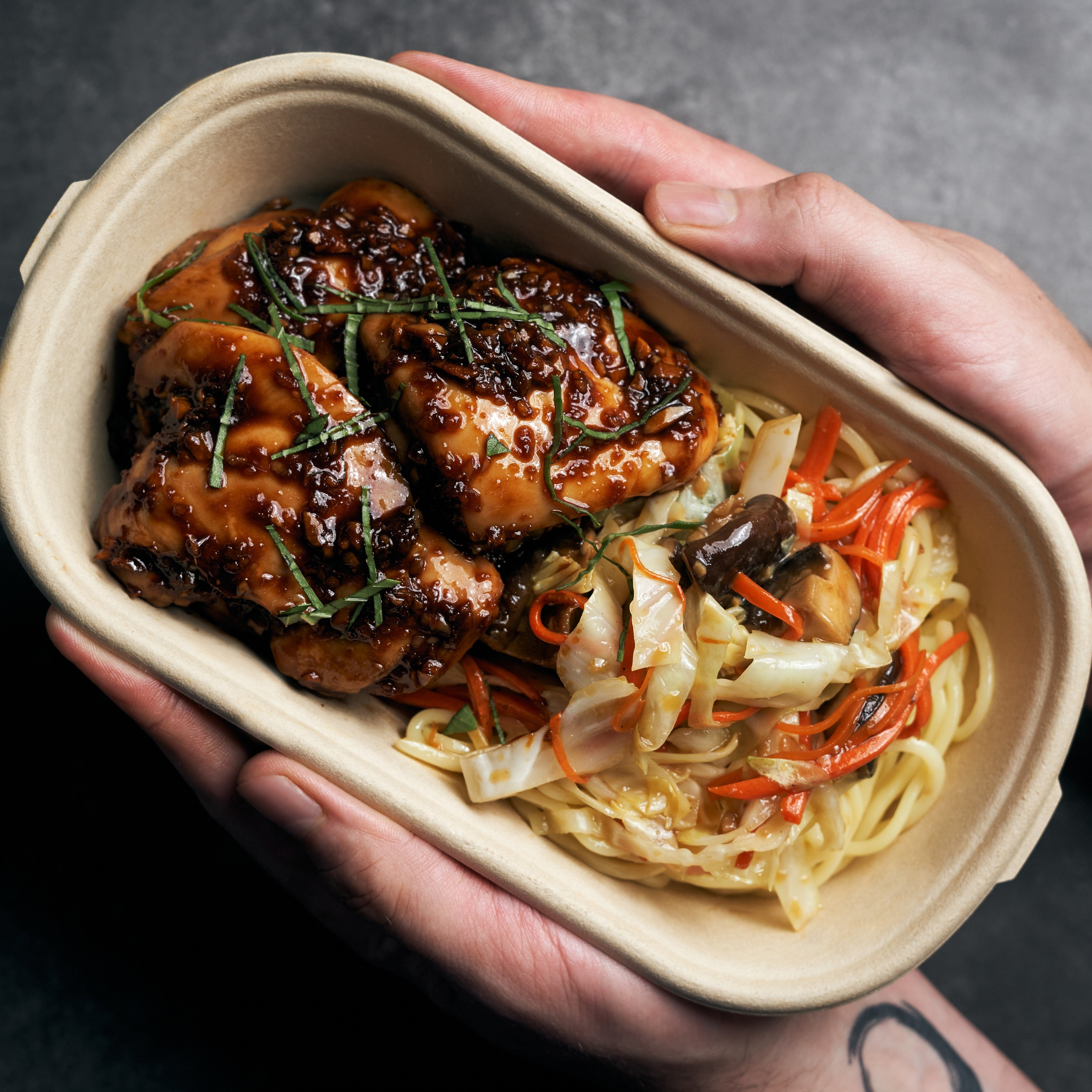 Taiwanese Basil Chicken with Braised Napa Cabbage, Carrots, Beancurd S