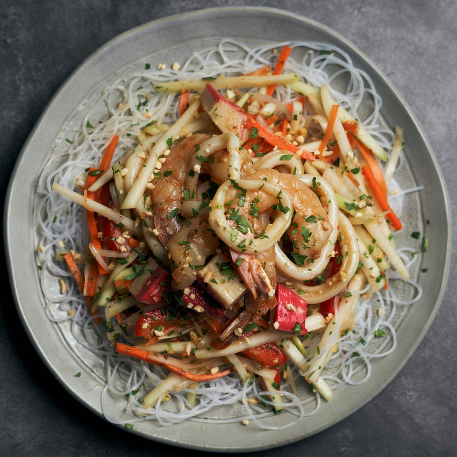 Thai Green Papaya & Seafood Salad with Nuoc Cham & Vermicelli Noodles