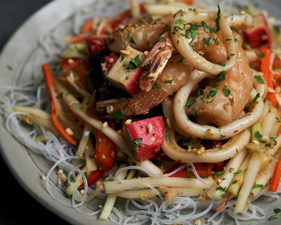 Thai Green Papaya & Seafood Salad with Nuoc Cham & Vermicelli Noodles