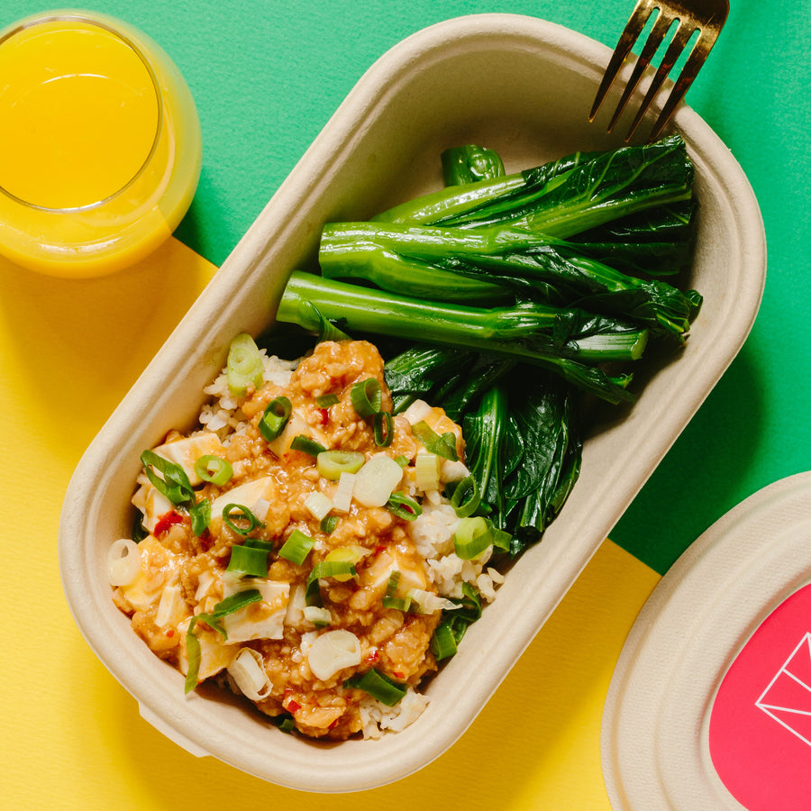 Omnipork Mapo Tofu with Choy Sum & Fragrant Thai Brown Rice