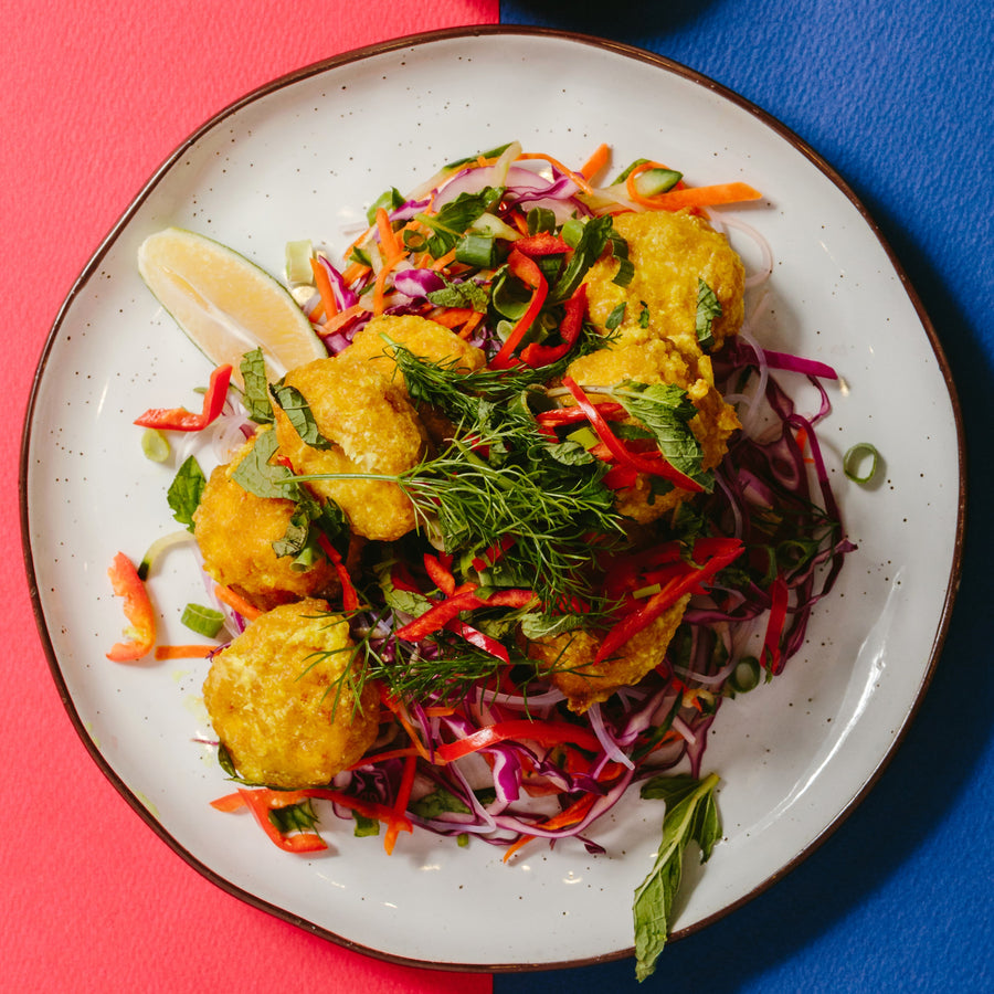 Cha Ca La Vong Turmeric Marinated Tofu with Pickled Vegetables, Herb Salad, Vermicelli Noodles & Nuoc Cham