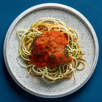 Italian Parmesan Meatballs with Low Fat Marinara Sauce, Zucchini & Whole Wheat Spaghetti