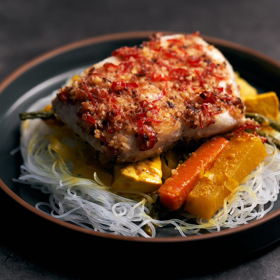 Peranakan Chili Baked Snapper with Sayur Lodeh & Rice Vermicelli Noodles