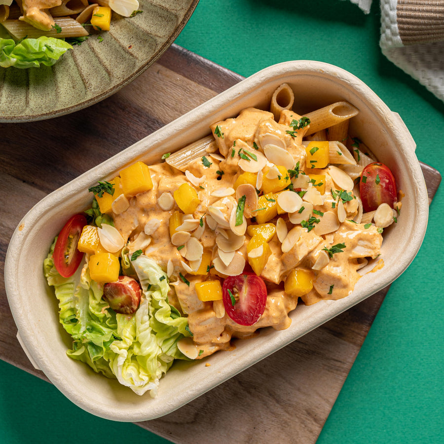 Coronation Chicken Salad with Pickled Mango, Butter Lettuce and Penne Pasta