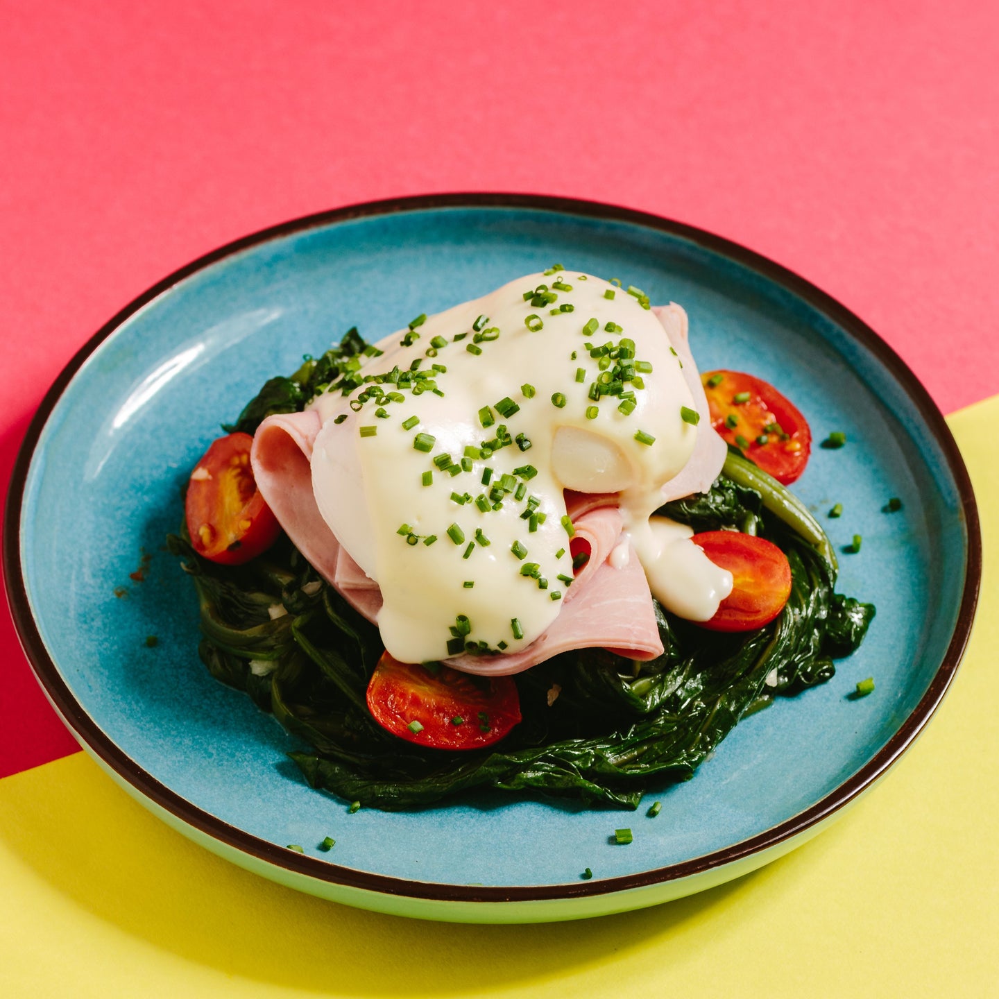 Poached Eggs Florentine with Sautéed Spinach, Ham & Mornay Sauce