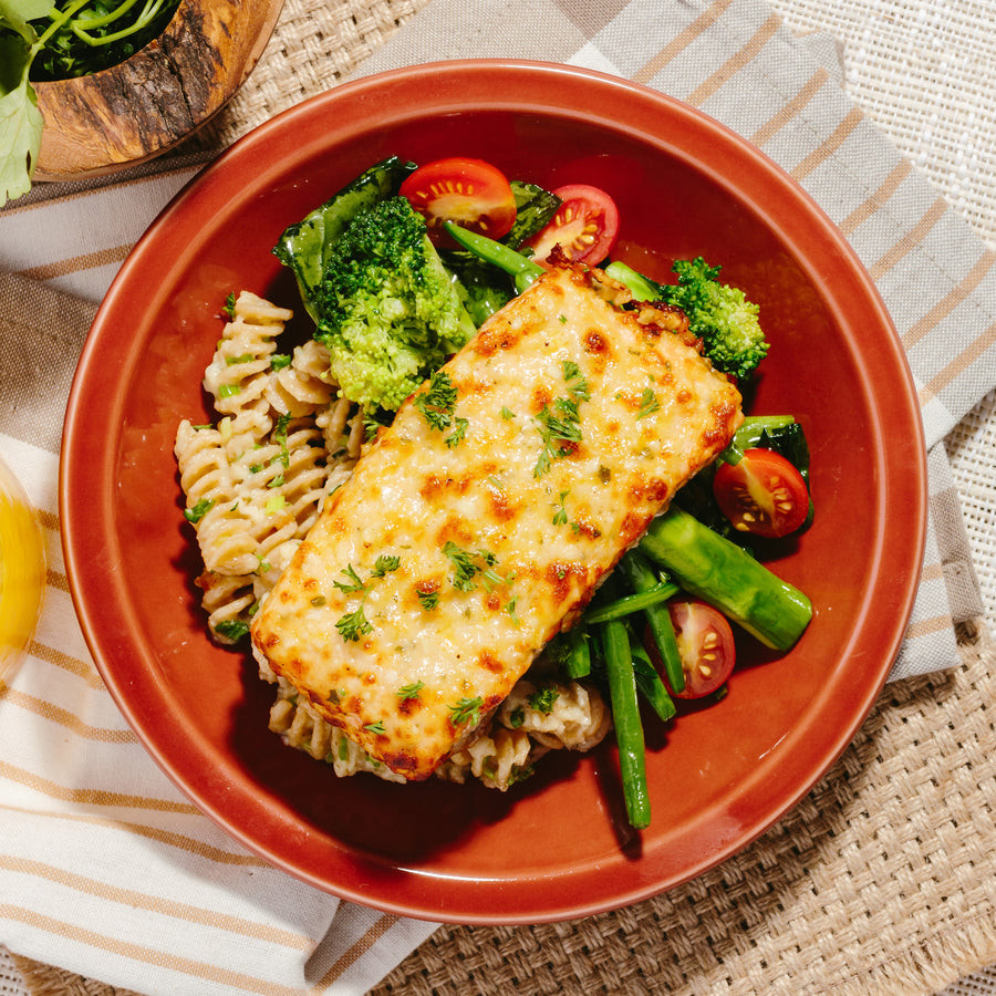 Baked Garlic & Parmesan Salmon with Sauteed Green Vegetables