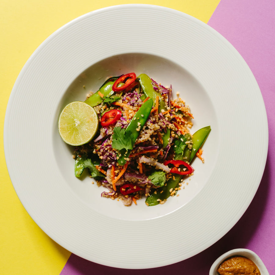 Crunchy Thai Peanut and Quinoa Salad with Cabbage, Carrot and Snow Peas