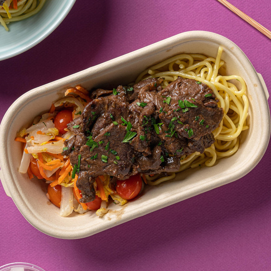 Korean Marinated Beef with Braised Young Cabbage, Roasted Cherry Tomatoes & Doenjang Dressing
