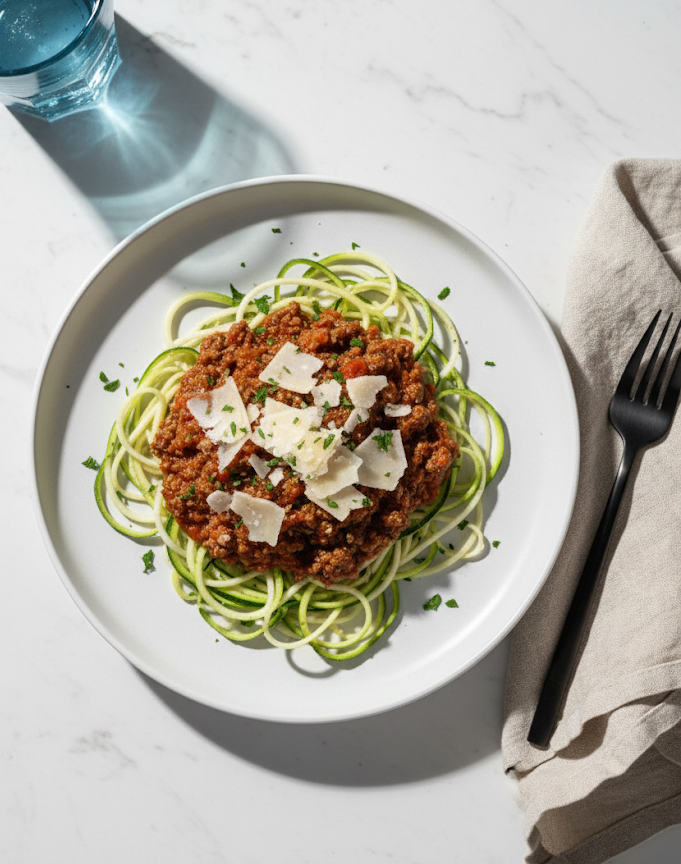 Pasture Fed Beef Bolognese with Zucchini & Parmesan