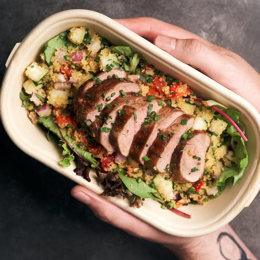 Bulgur Wheat with Smoked Duck Breast, Mixed Greens & Zesty Orange Dressing