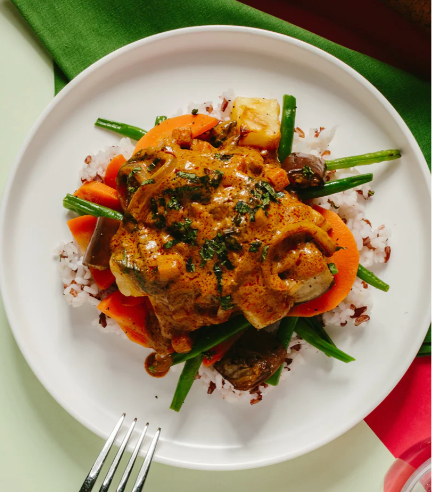 Lean Chicken and Eggplant Massaman Curry with Green Beans & Carrots