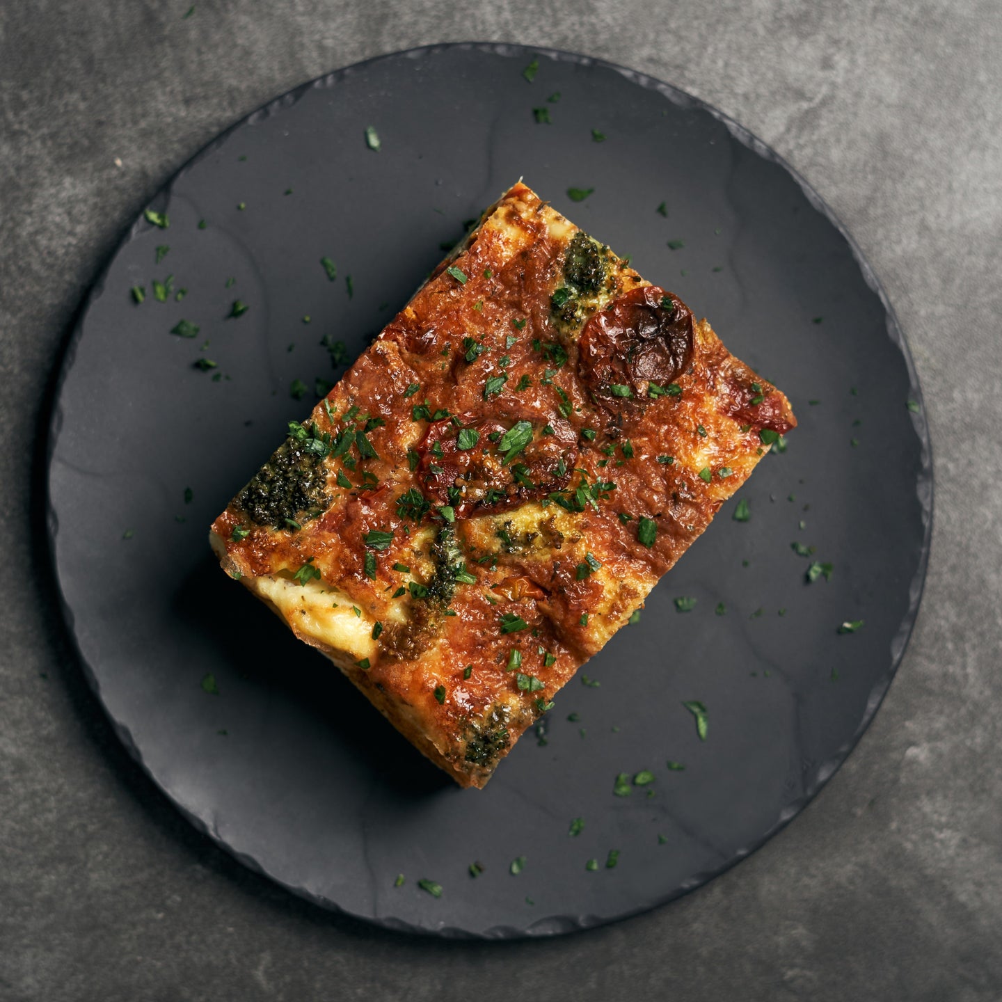 Oven Baked Chicken and Charred Broccoli Frittata with Semi Dried Tomatoes & Cheddar Cheese