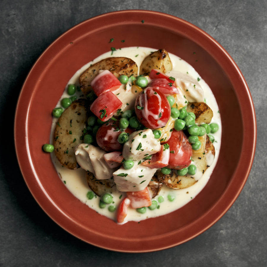 Chicken a La King with Assorted Bell Peppers, Green Peas & Cherry Tomatoes