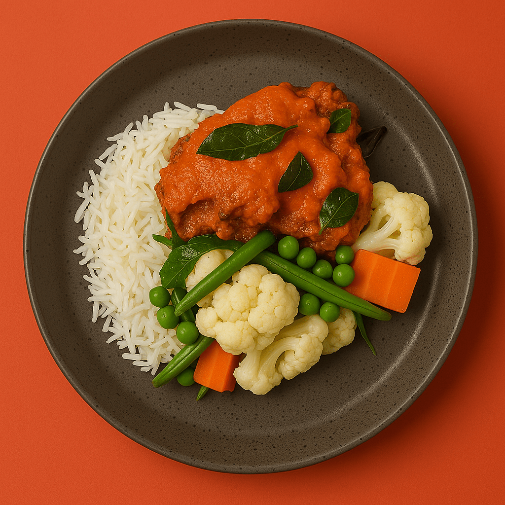 Lamb Curry with Tomato, Cauliflower, Green Beans & Steamed Basmati Rice