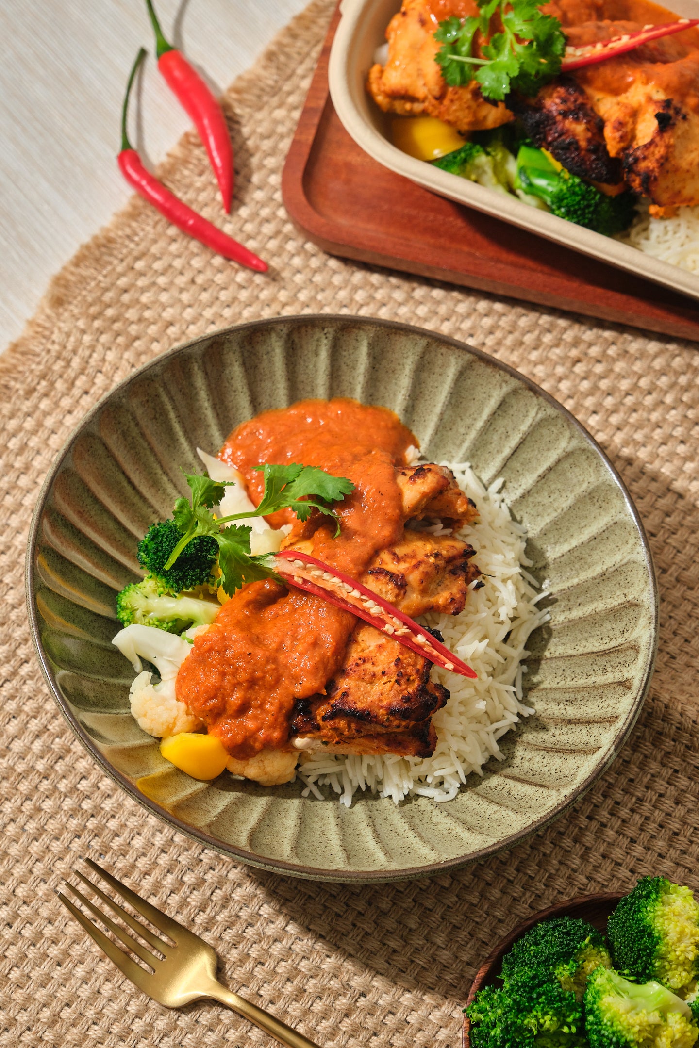 Low Fat Chicken Tikka Masala with Broccoli, Cauliflower, Cherry Tomatoes and Basmati Rice