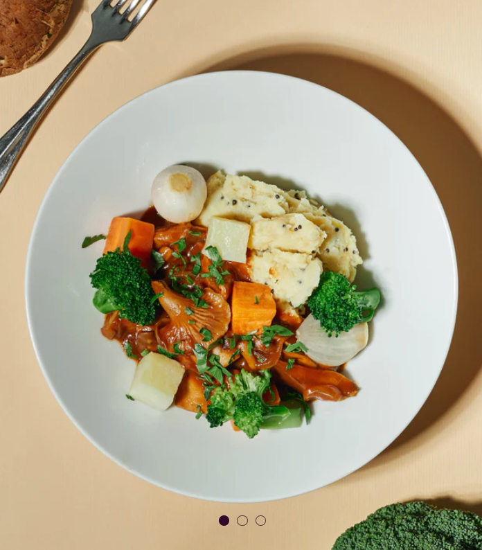 Mushroom Bourguignon with Roasted Root Vegetables & Mustard Mashed Potatoes