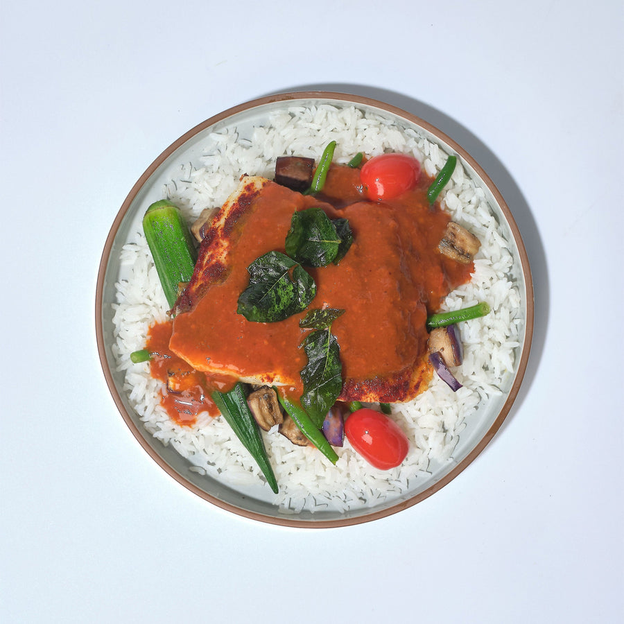 Malaysian Assam Fish Curry with Okra, Long Beans  & Jasmine Rice