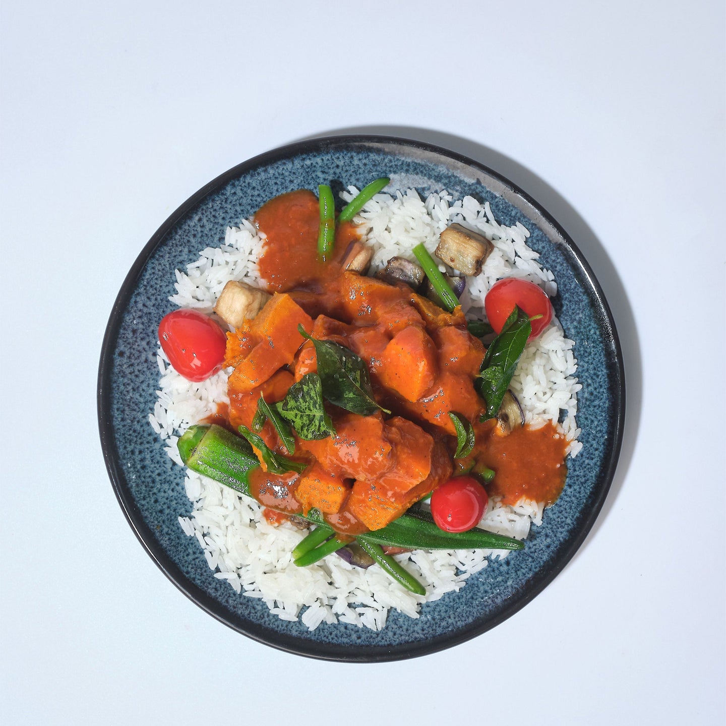 Malaysian Pumpkin Curry with Eggplant, Long Beans, Okra & Steamed Jasmine Rice