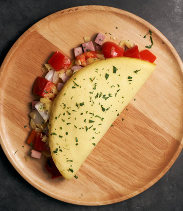 Classic American Omelette with Onions, Sweet Peppers & Cheese