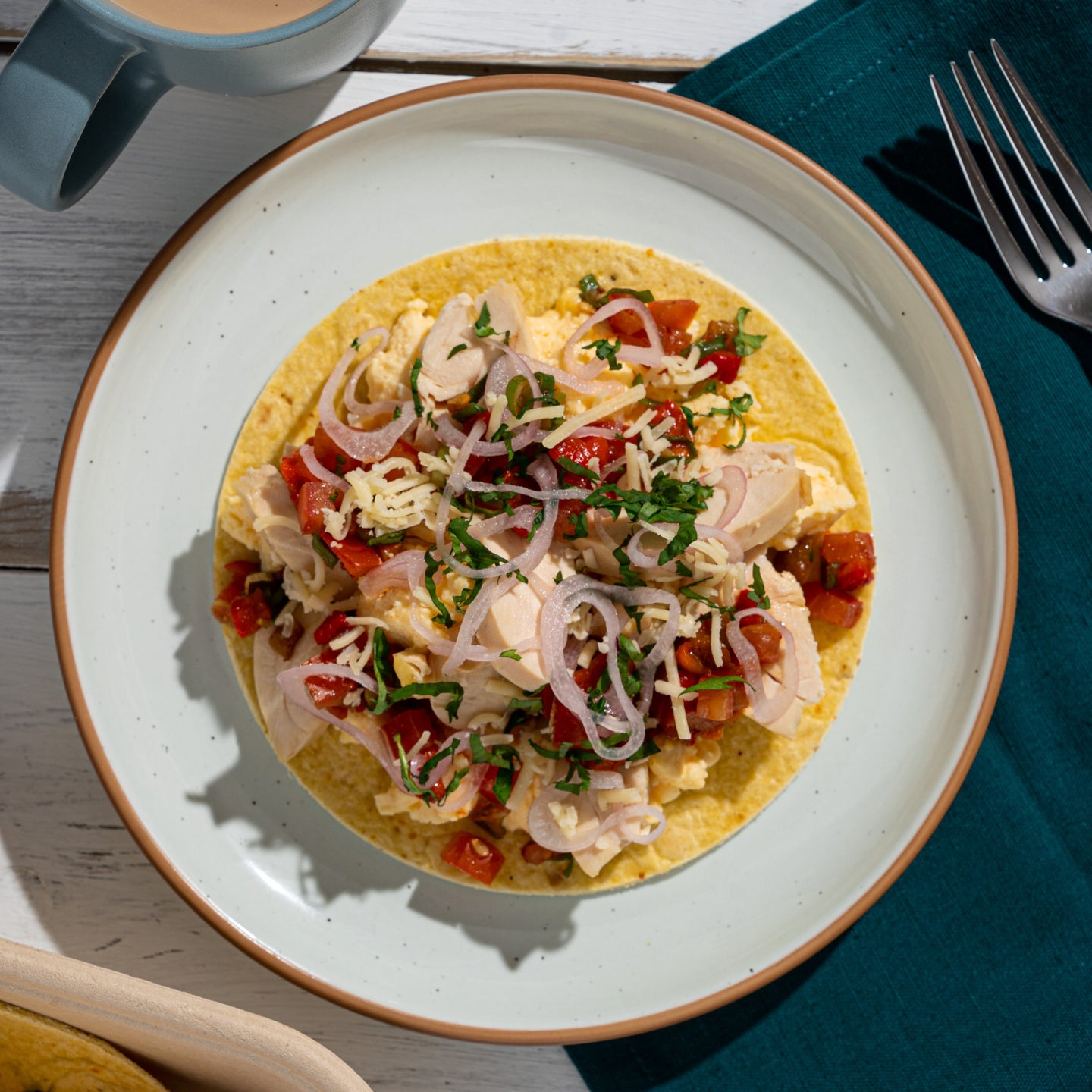 Chipotle Spiced Lean Chicken Burrito with High Protein Scrambled Eggs, Black Beans, Cheddar Cheese & Pico De Gallo