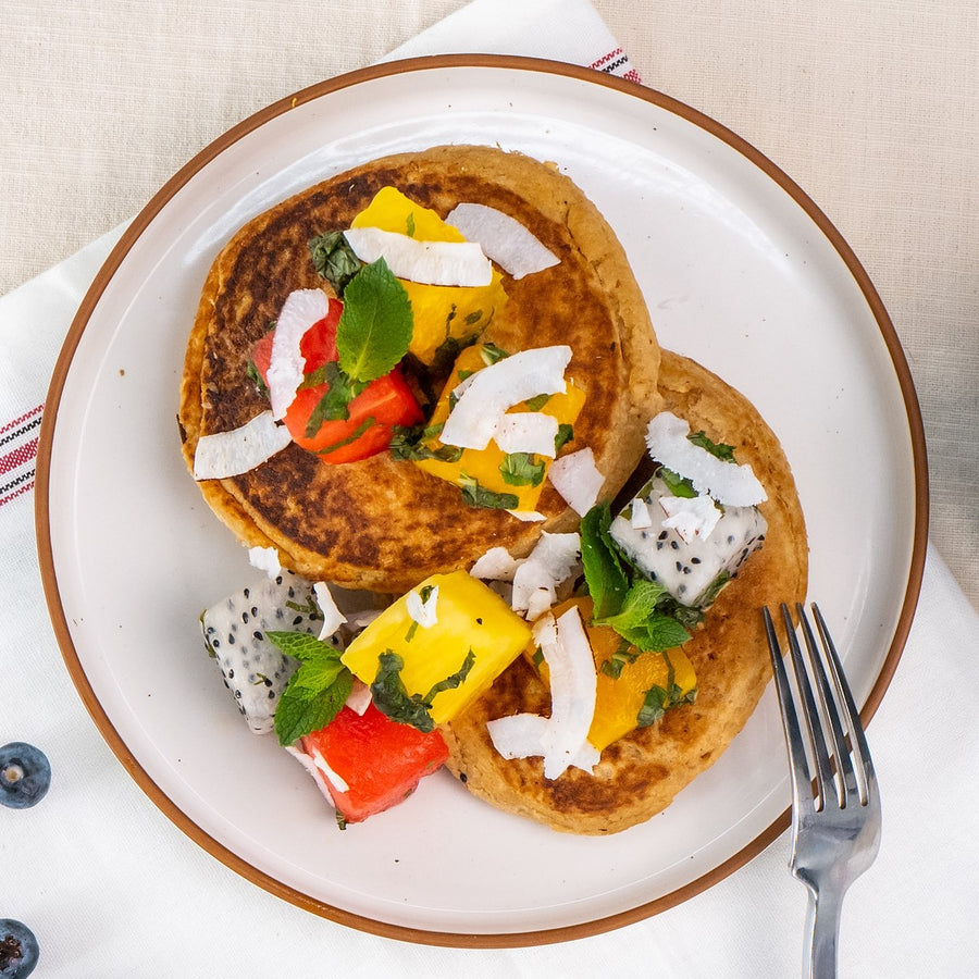 Coconut Pancakes with Tropical Fruit Salad