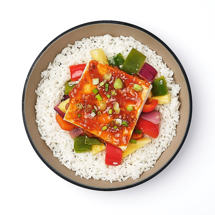 Sweet & Sour Tofu with Peppers, Onions,  Pineapple & Steamed Jasmine Rice