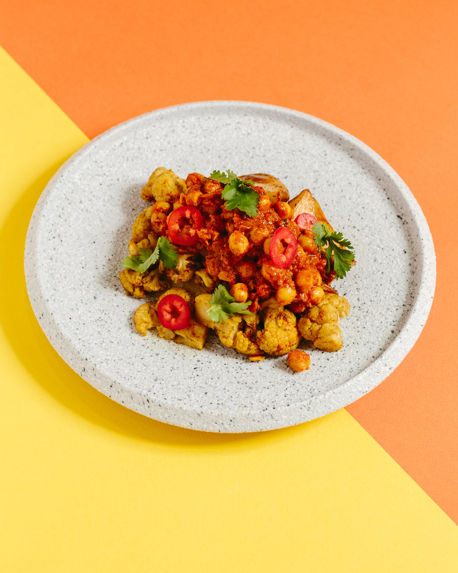 Channa Masala with Spiced Cauliflower & Roasted Potatoes